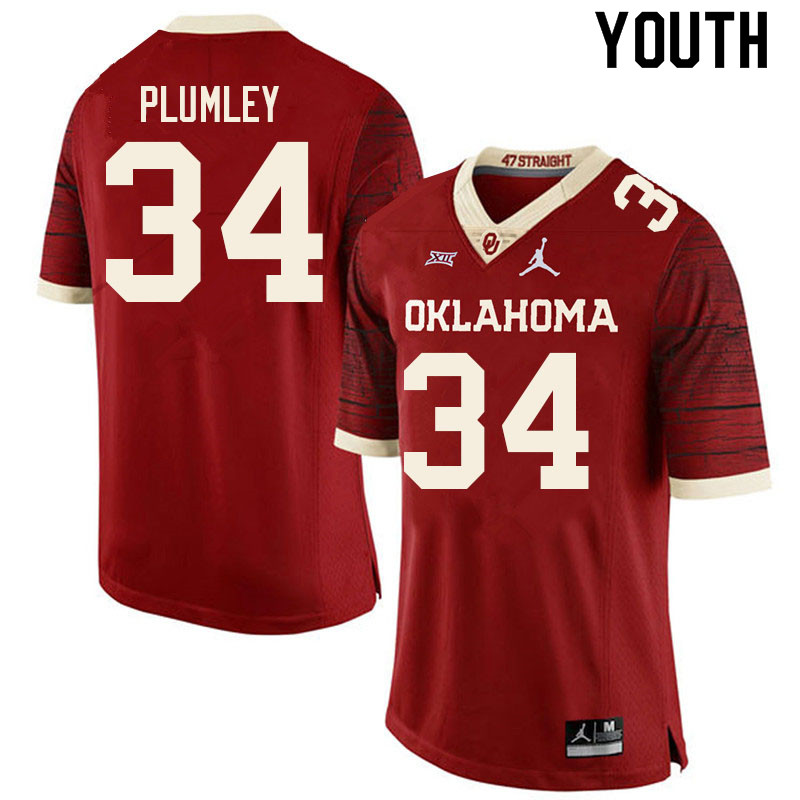 Youth #34 Dorian Plumley Oklahoma Sooners College Football Jerseys Sale-Retro - Click Image to Close